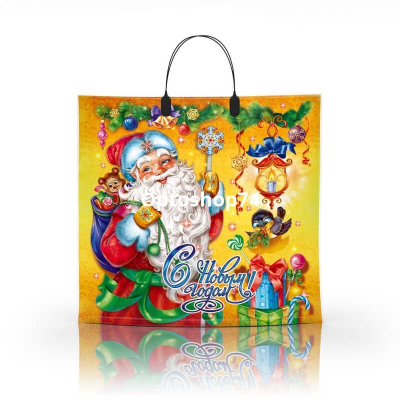 Пакет с пластиковой ручкой Новогодний 36*34 Снеговик Дед Мороз
