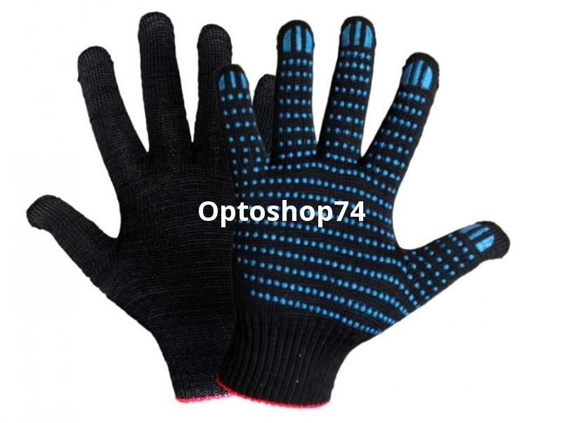 Перчатки х/б 5 нитей черные с ПВХ 