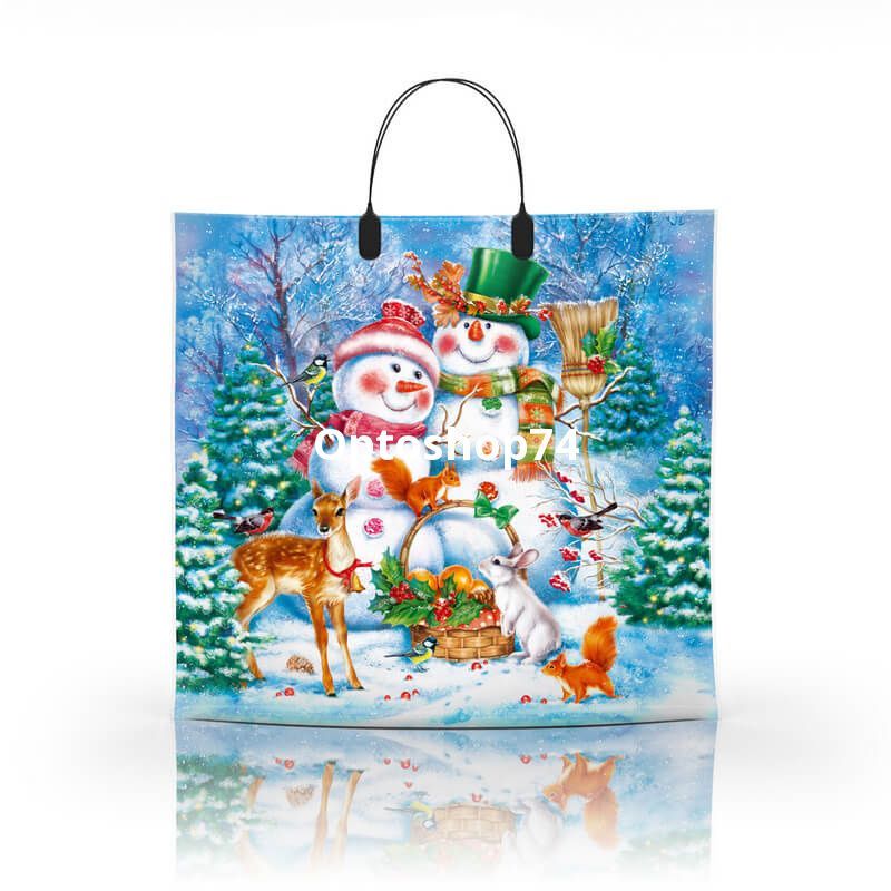 Пакет с пластиковой ручкой Новогодний 36*34 Снеговики Люкспласт