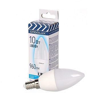 Купить Светодиодная лампа свеча Ergolux E14 10W 4500K по цене 54,80 руб.