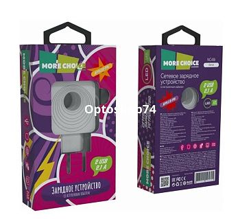 Зарядное устройство More Choice 2xUSB 2.1A, кабель IPhone (белое)