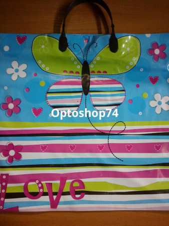 Купить Пакет с пластиковой ручкой 34*38 90мк "Любовь и бабочка" (Русский пластик) 10/100 по цене 13 руб.