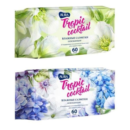 Купить Влажные салфетки "Aura" Tropic coctail (60 шт)  по цене 56,50 руб.