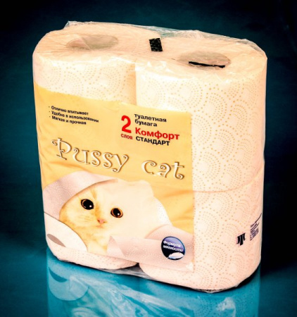 Купить Бумага туалетная "Pussy Cat" 2-х сл. 4 шт 1/16 по цене 35,40 руб.