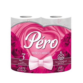 Купить Бумага туал. "Pero Rose classico" арома  3-х сл. 4 шт  по цене 83,60 руб.