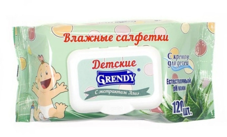 Купить Влажные салфетки "Grendy" с кремом (120 шт) 1/12 по цене 80 руб.