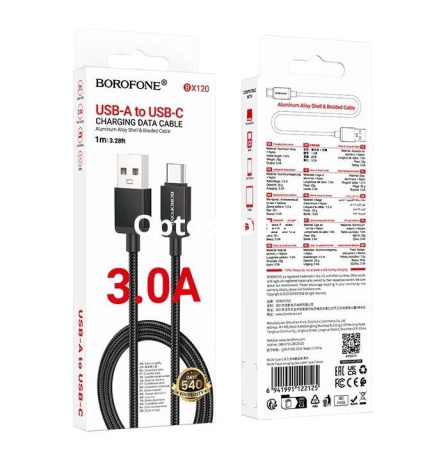 Купить Кабель BOROFONE BX120 3А (TYPE-C) 1 м. чёрный по цене 70,80 руб.
