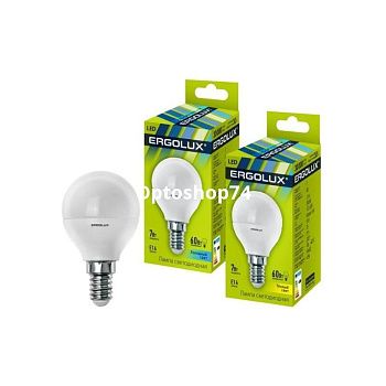 Светодиодная лампа  шар Ergolux G45 E14 7W 4500K  холодный свет