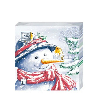 Салфетки 33*33 20л Bouguet Снеговик в шляпе