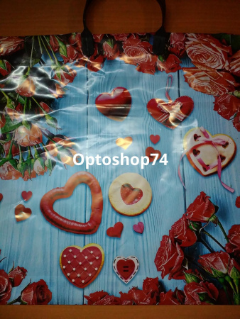 Купить Пакет с пластиковой ручкой 38*35 110 мк "Розовое сердце" 1/10/200 по цене 11,90 руб.