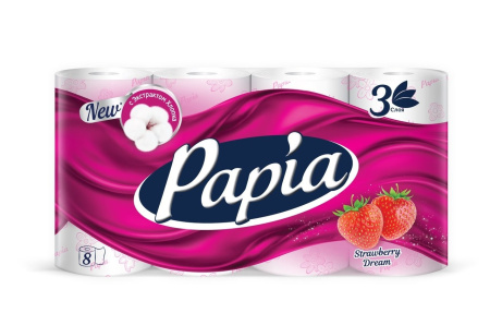 Купить Бумага туал. "Papia" Strawberry Dream 3 сл. 8 шт  по цене 184 руб.