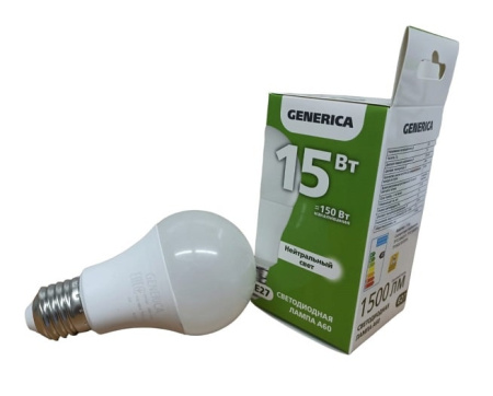 Купить Светодиодная лампа IEK GENERICA LED-A60  15W Е27 4000K по цене 57,60 руб.