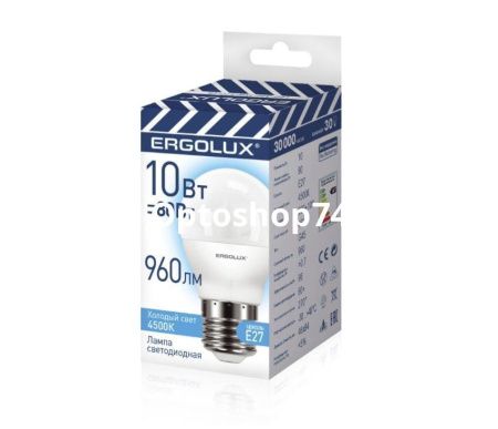 Купить Светодиодная лампа  шар Ergolux G45 E27 10W 4500K по цене 56,60 руб.