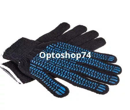 Купить Перчатки х/б с ПВХ черные Люкс 6 нитей  по цене 19,30 руб.