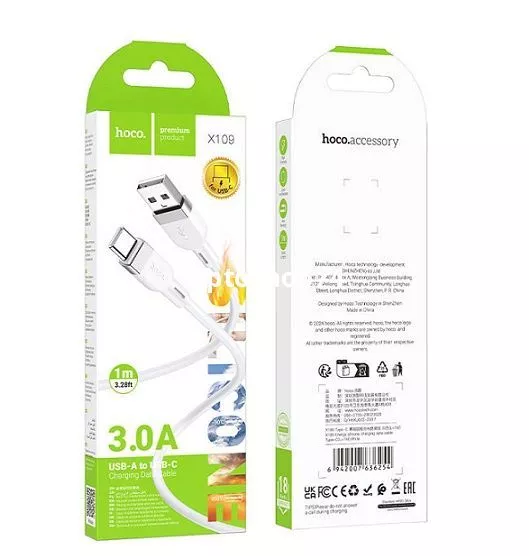 Кабель HOCO X109  3A TYPE-C 1 м. силикон белый