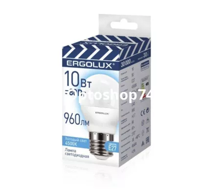 Купить Светодиодная лампа  шар Ergolux G45 E27 10W 4500K по цене 56 руб.